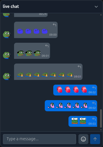 Screenshot of pump.fun chat showing emotes rendered inline.