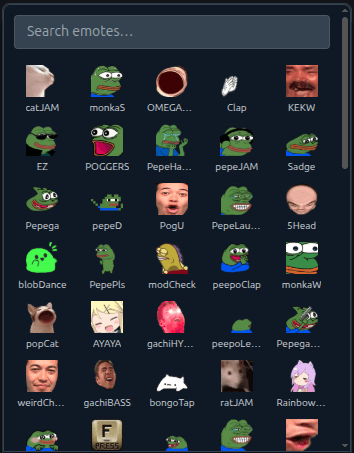 Screenshot of the emote selection grid for inserting emotes quickly.